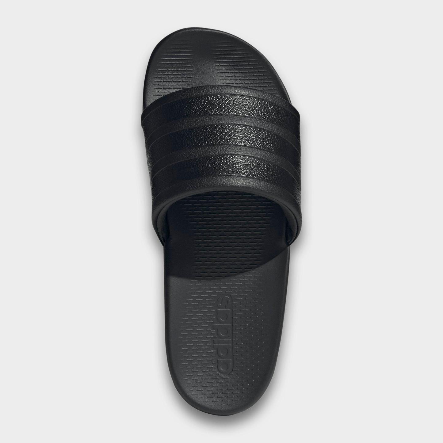 Women's adidas Adilette Comfort 2.0 Slide Sandals - Core Black/Core Black/Carbon - Top view