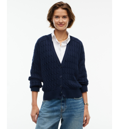 Tommy Hilfiger Women's Oversized Cable-Knit V-Neck Cardigan - Dark Blue