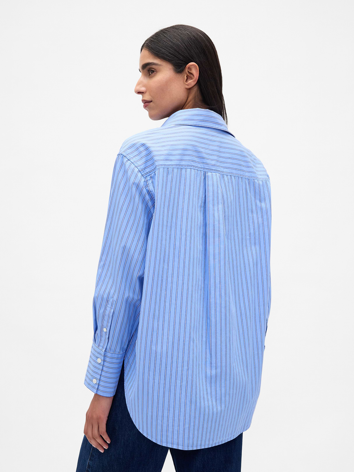 Organic Cotton Poplin Stripe Big Shirt - Blue & white stripe