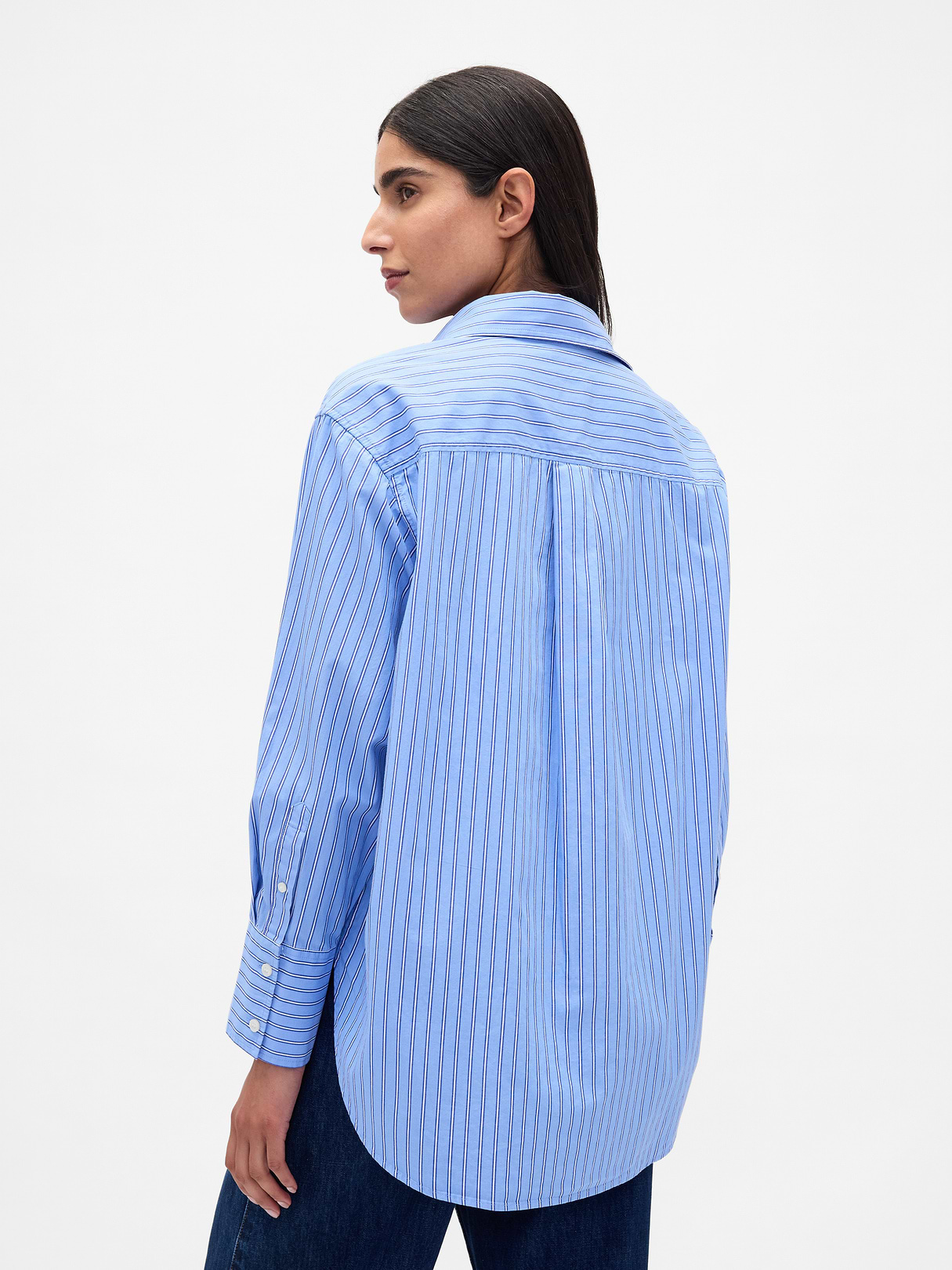 Organic Cotton Poplin Stripe Big Shirt - Blue & white stripe
