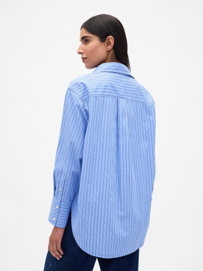 Organic Cotton Poplin Stripe Big Shirt - Blue & white stripe