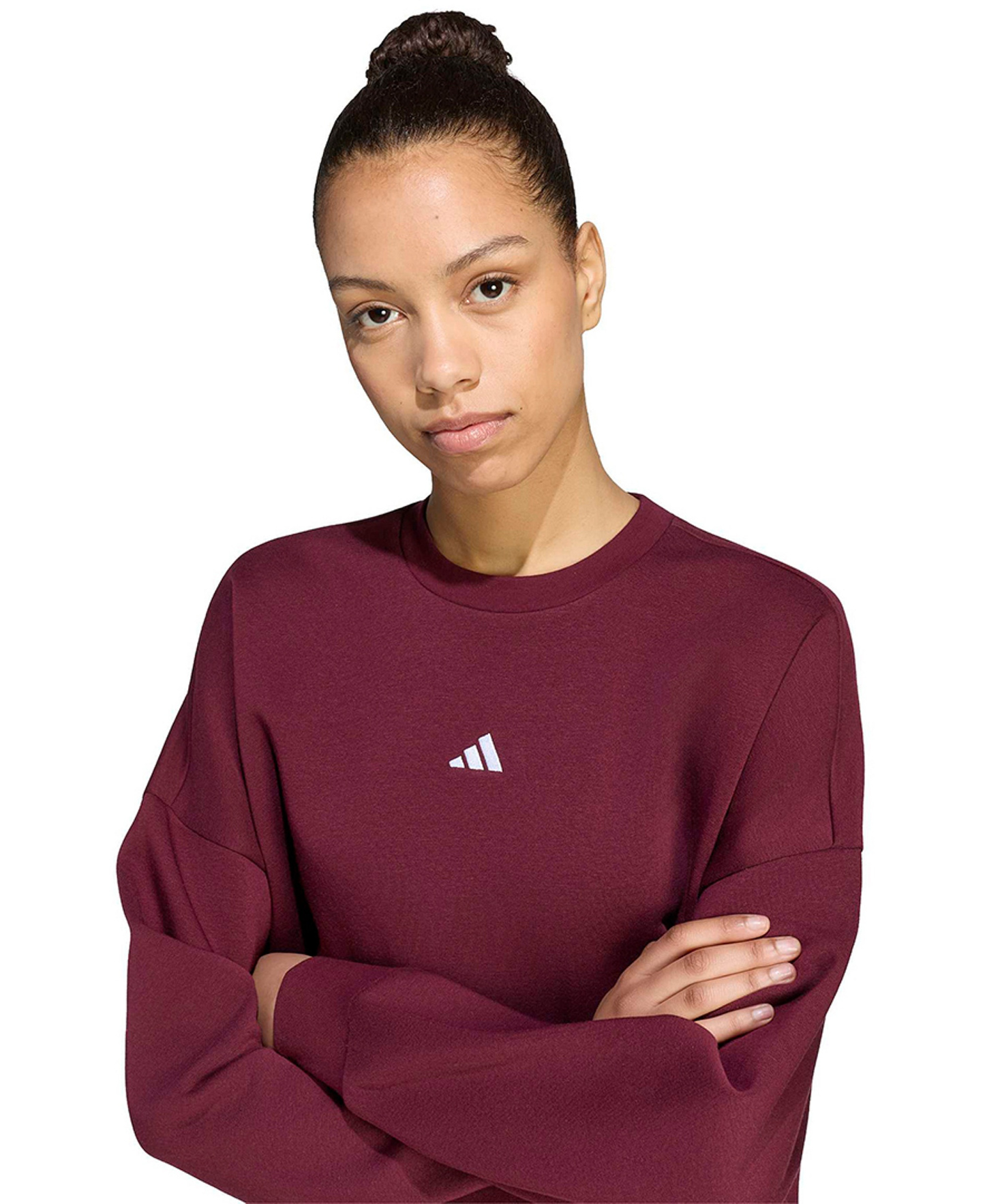 adidas Women's Essentials Crewneck Small-Logo Sweatshirt - Maroon/white