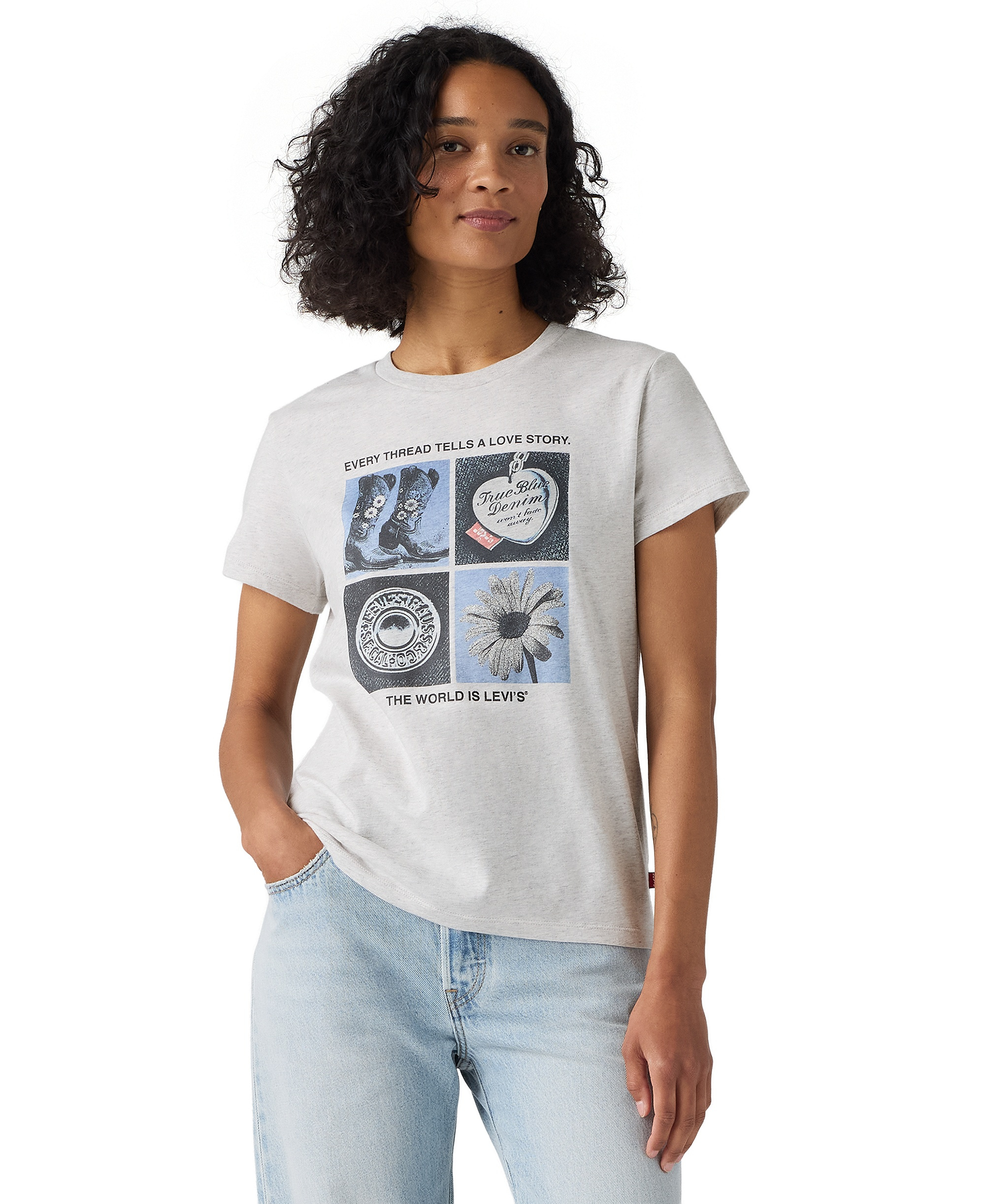 Levi's Women's Perfect Graphic Logo Cotton T-Shirt - Archival Grid Pt Orbit Heather Gray