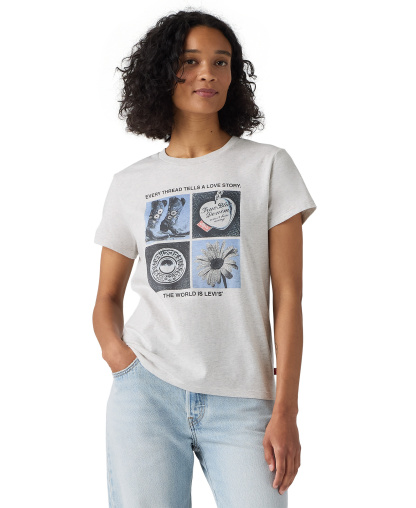 Levi's Women's Perfect Graphic Logo Cotton T-Shirt - Archival Grid Pt Orbit Heather Gray