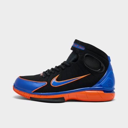 Men's Nithtke Air Zoom Huarache 2K4 PE Penny Hardaway Basketball Shoes - Black/Varsity Royal/Safety Orange - Left shoe facing left. Outside of the shoe.