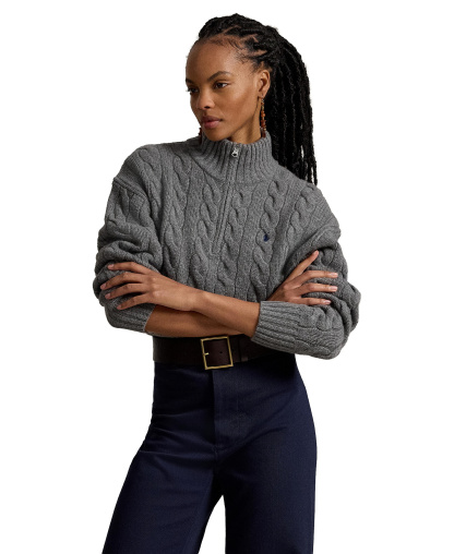 Polo Ralph Lauren Women's Cable-Knit Half-Zip Wool-Cashmere Sweater - Flannel Grey Heather