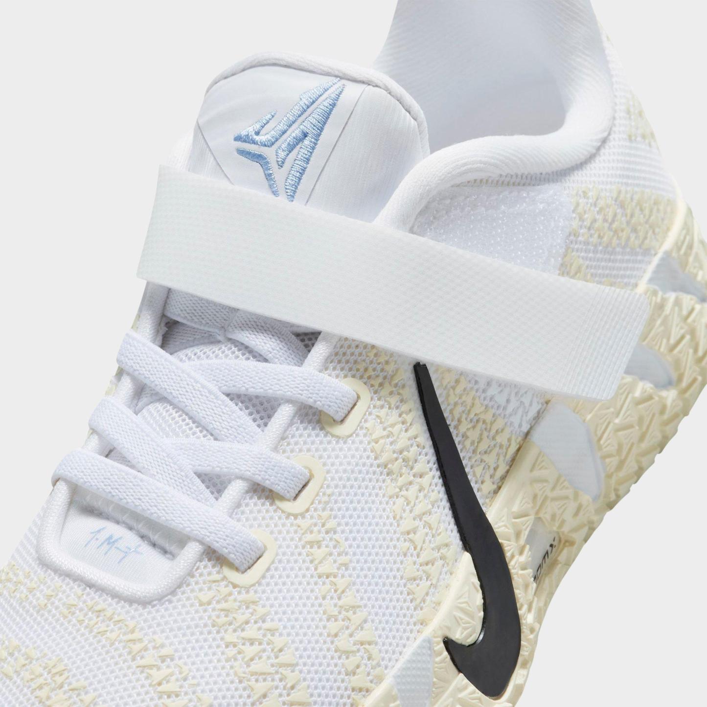 Little Kids' Nithtke Ja 3 Stretch Lace Basketball Shoes - White/Coconut Milk/Desert Khaki/Black - Detail shot