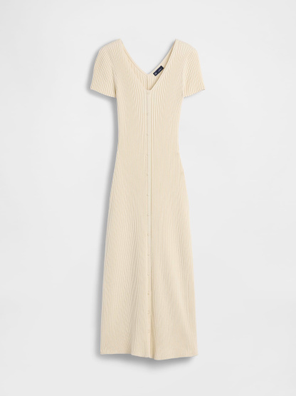 100% Cotton Rib Sweater Maxi Dress - Oatmeal heather beige