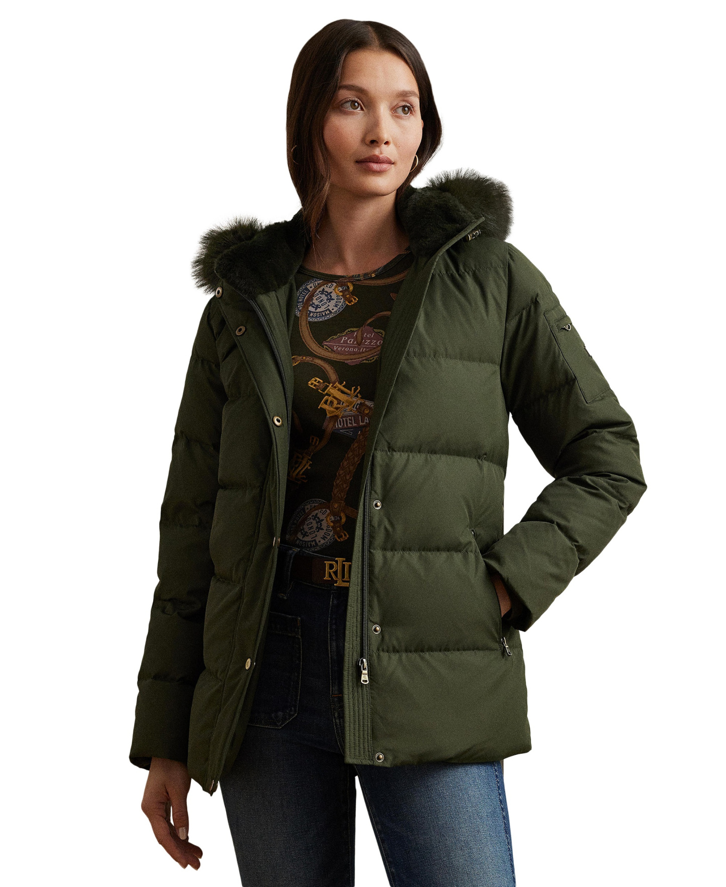Lauren Ralph Lauren Women's Faux-Fur Hooded Puffer Coat - Litchfield Loden
