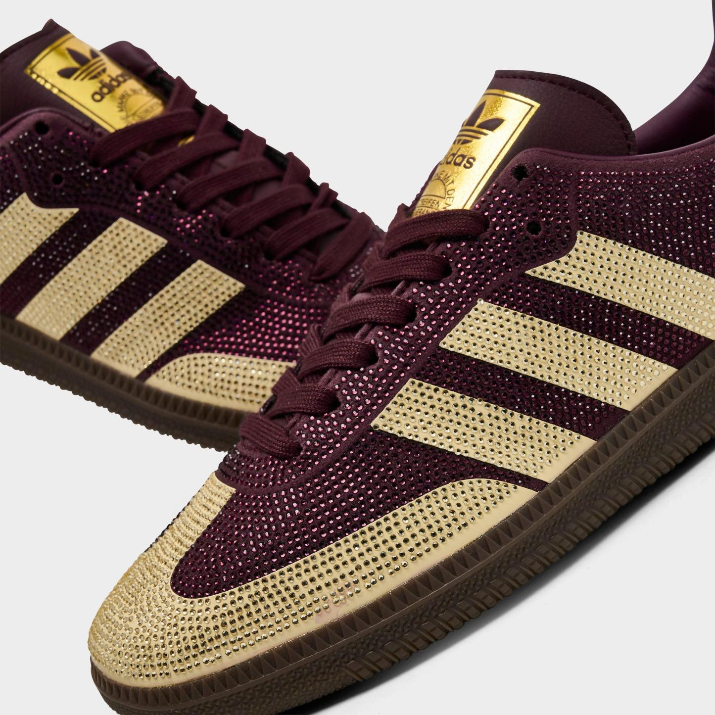 Women's adidas Originals Samba OG Rhinestone Casual Shoes - Maroon/Warm Vanilla/Gum - Detail shot