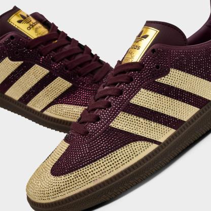 Women's adidas Originals Samba OG Rhinestone Casual Shoes - Maroon/Warm Vanilla/Gum - Detail shot