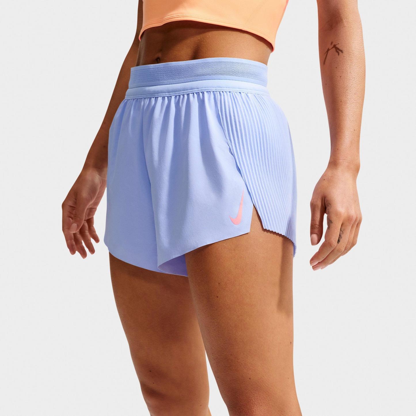 Women's Nithtke AeroSwift Dri-FIT ADV Mid-Rise 3 Inch Brief-Lined Shorts - Aluminum/Black/White/Atomic Pink