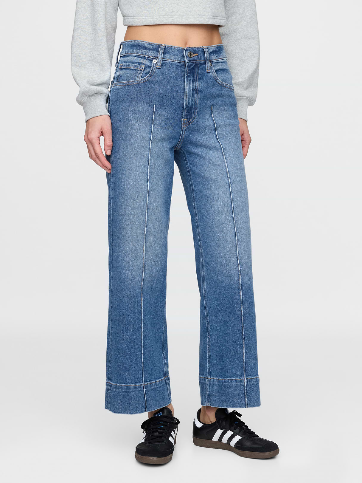 High Rise Stride Wide-Leg Ankle Jeans - Seamed medium wash