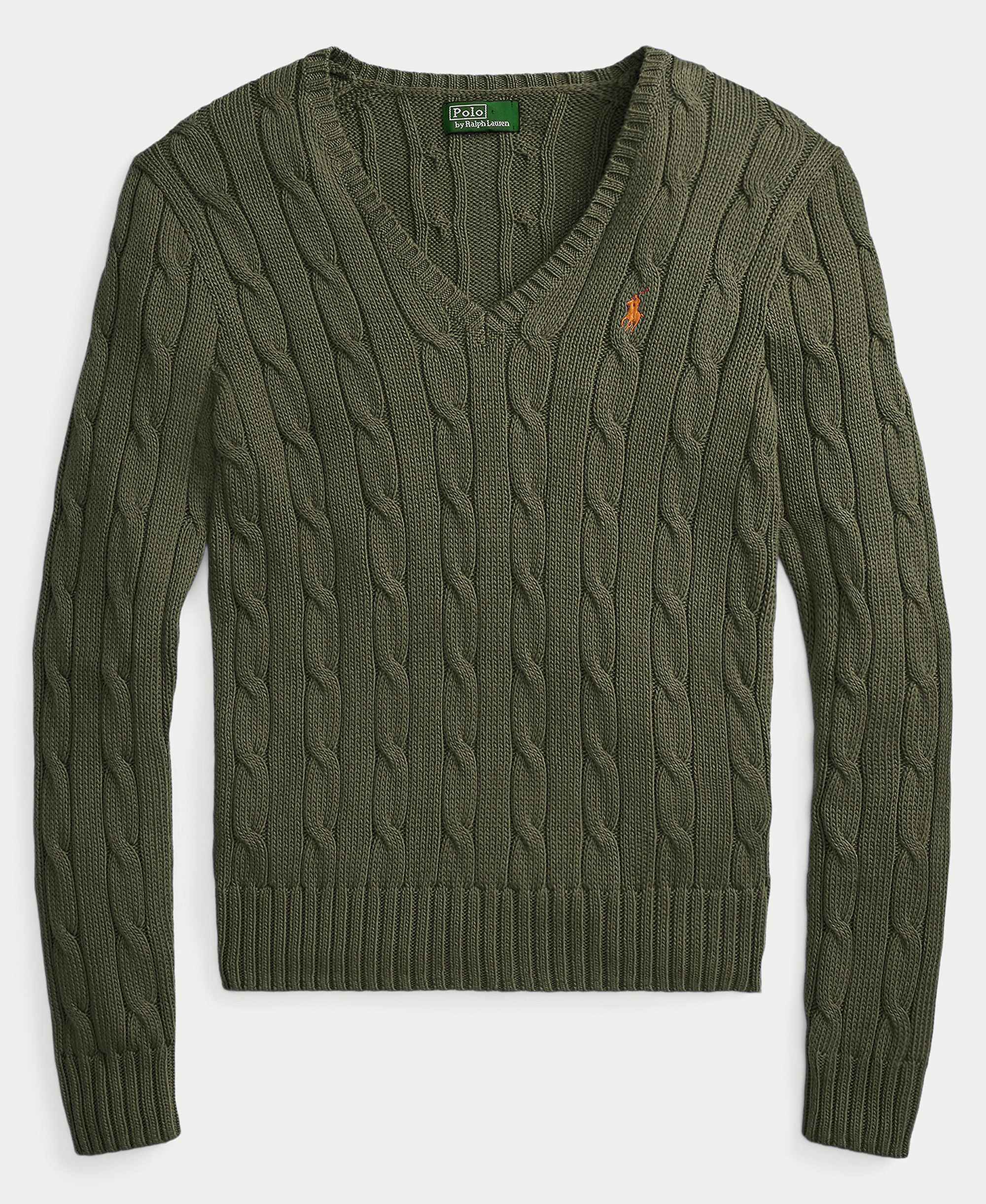 Polo Ralph Lauren Women's Cable-Knit Cotton V-Neck Sweater - Dense Olive