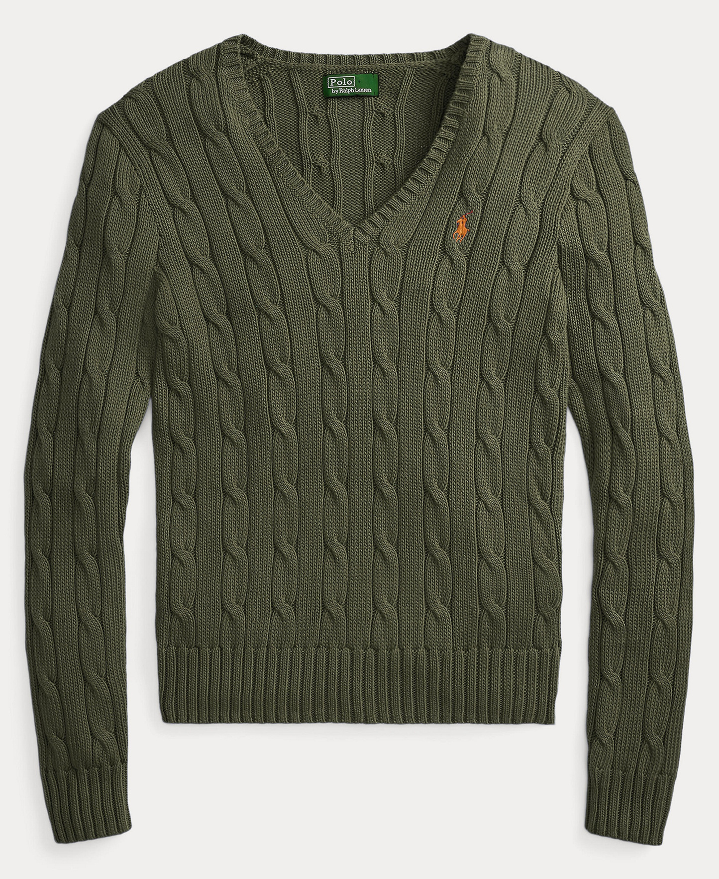 Polo Ralph Lauren Women's Cable-Knit Cotton V-Neck Sweater - Dense Olive