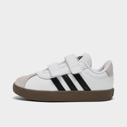Kids' Toddler adidas VL Court 3.0 Hook-And-Loop Casual Shoes - Cloud White/Core Black/Grey One - Left shoe facing left. Outside of the shoe.