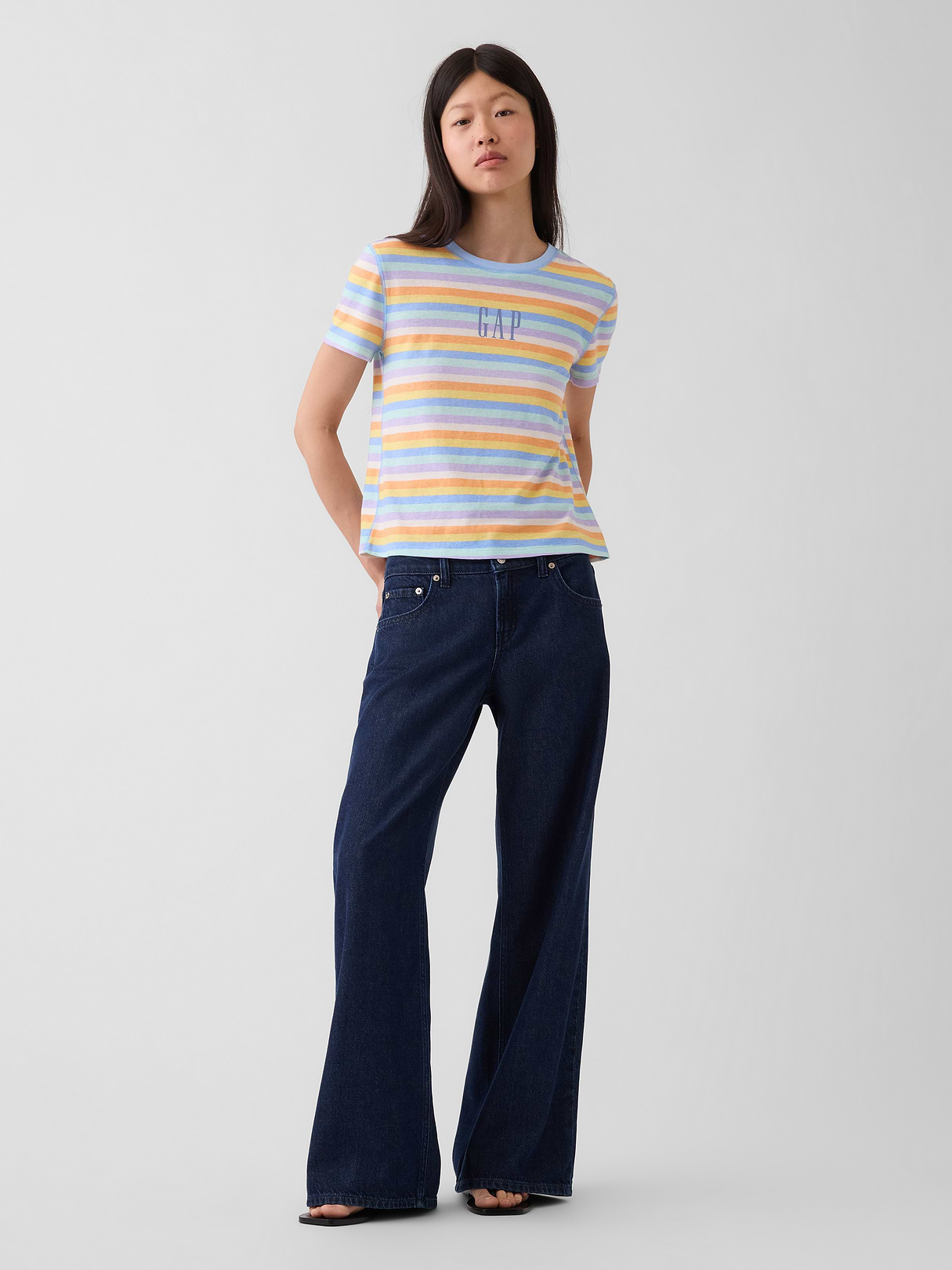 100% Cotton Authentic Shrunken T-Shirt - Multi color stripe
