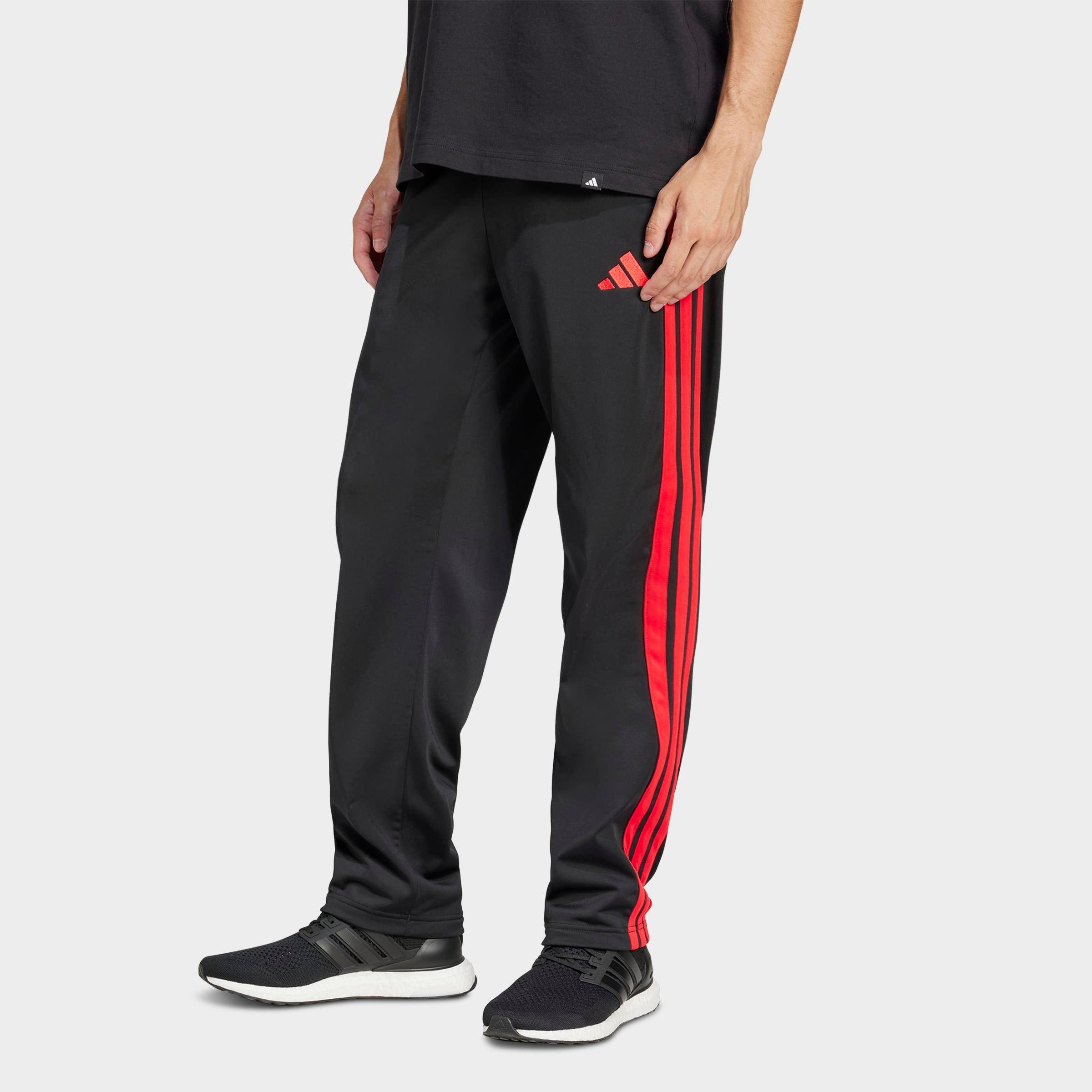 Men's adidas Dayready Open Hem Track Pants - Black/Pure Ruby