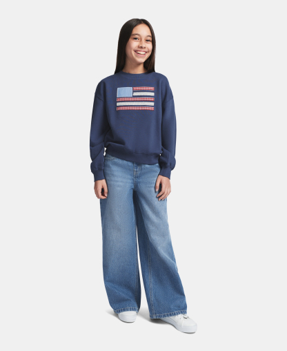 Tommy Hilfiger Girls' 7-16 Embroidered Long-Sleeve Sweatshirt - Blueberry
