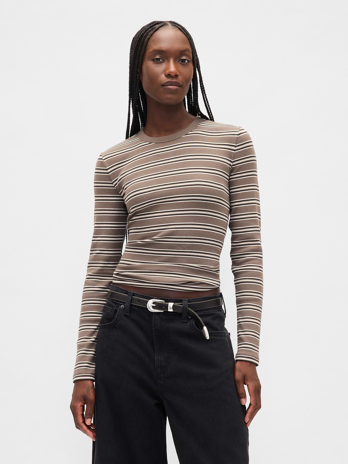 Modern Crewneck T-Shirt - Toasted almond brown stripe