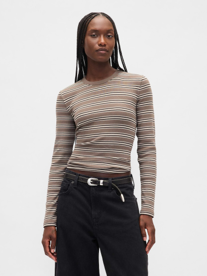 Modern Crewneck T-Shirt - Toasted almond brown stripe