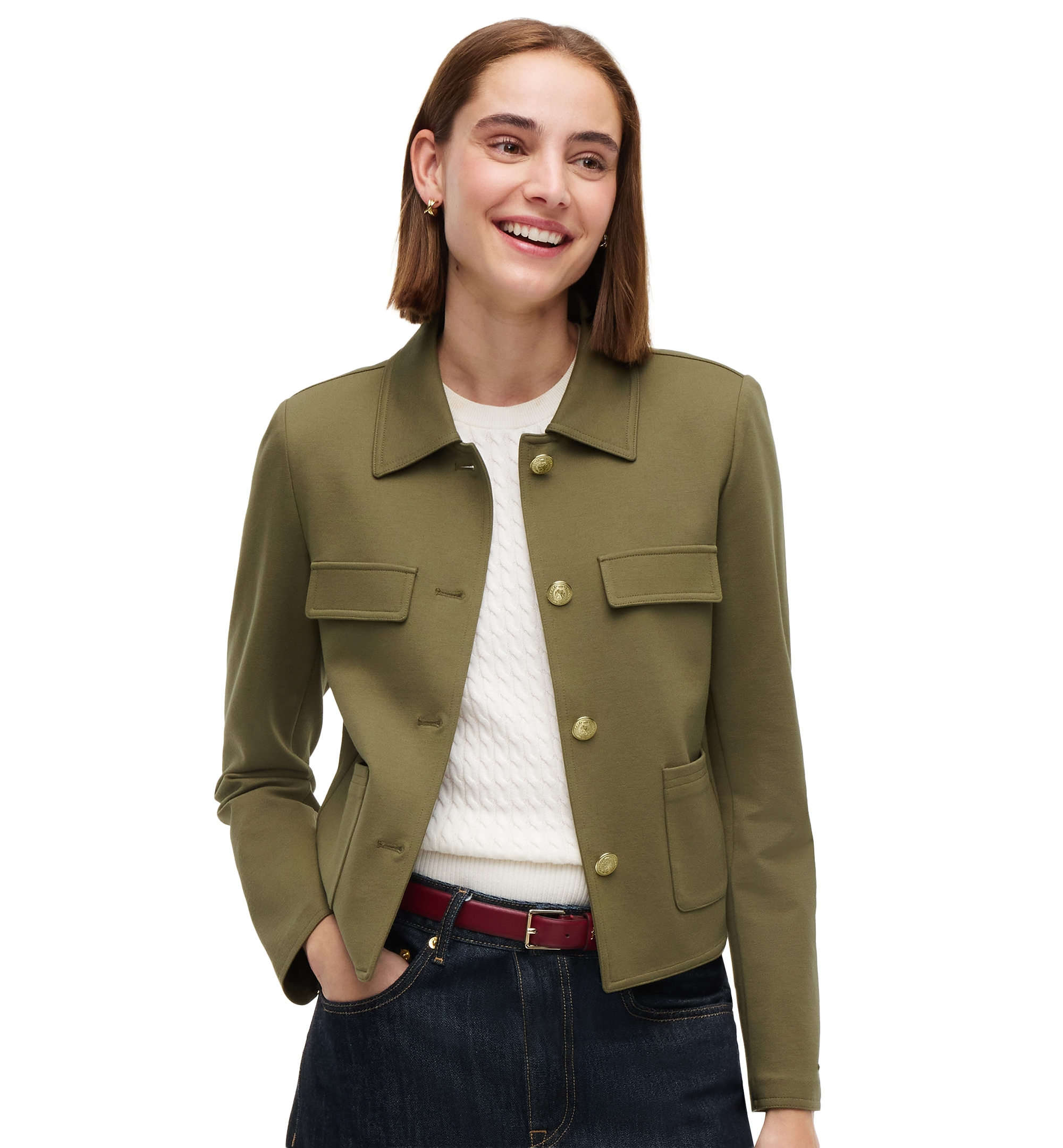 Tommy Hilfiger Women's Ponte Knit Band Collar Jacket - Utility Olive