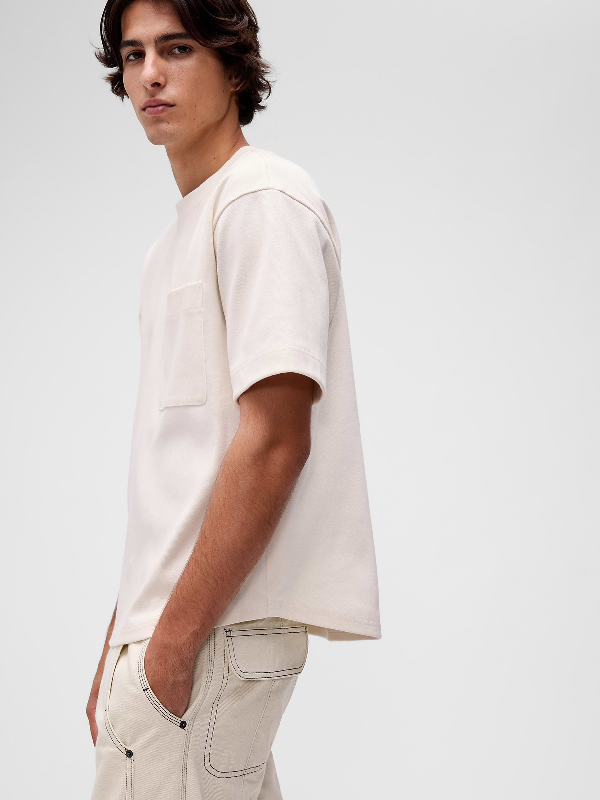 GapStudio Extra Heavyweight Pocket T-Shirt - Ivory frost