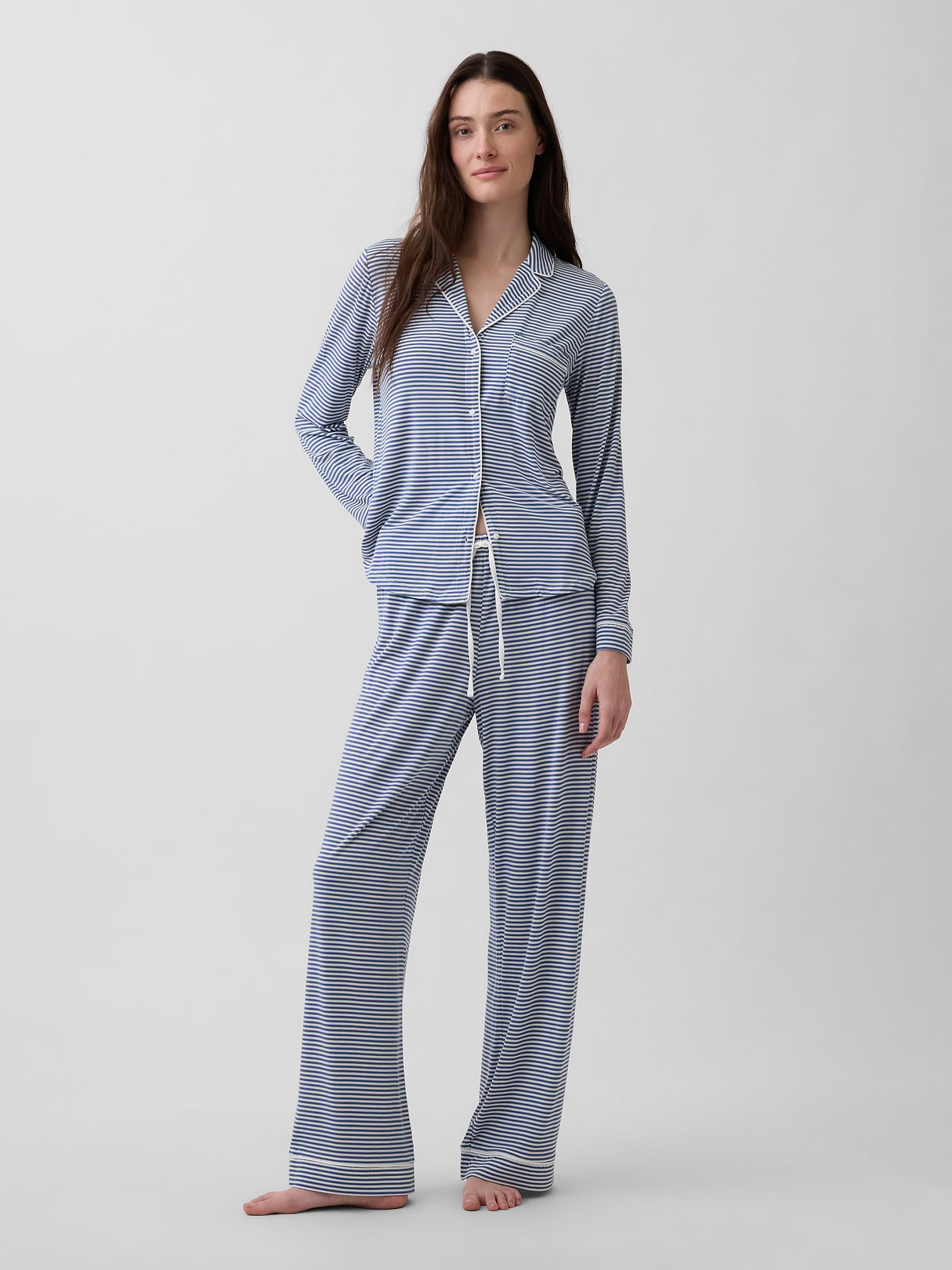 SoftMade Modal PJ Top - Navy blue & white stripe