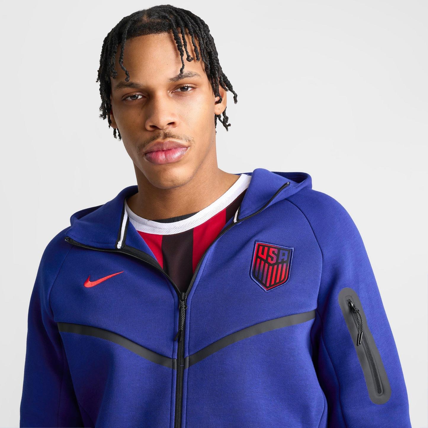 Men's Nithtke USA Soccer Tech Fleece Windrunner Full-Zip Hoodie - Deep Royal Blue/Challenge Red