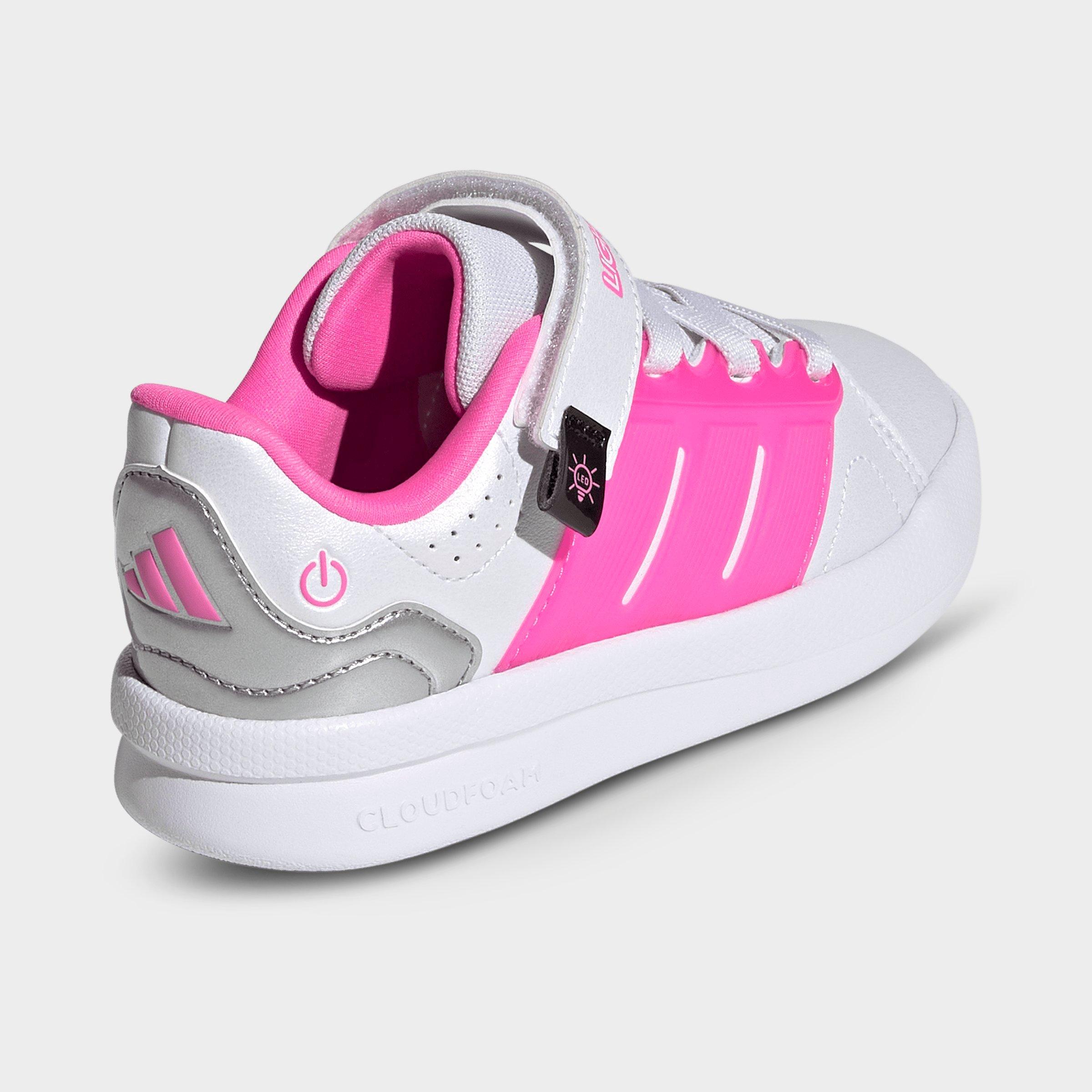 Little Kids' adidas x Minecraft Lightorama Court Stretch Lace Hook-And-Loop Casual Shoes - White/Lucid Pink/Silver Metallic - Back view