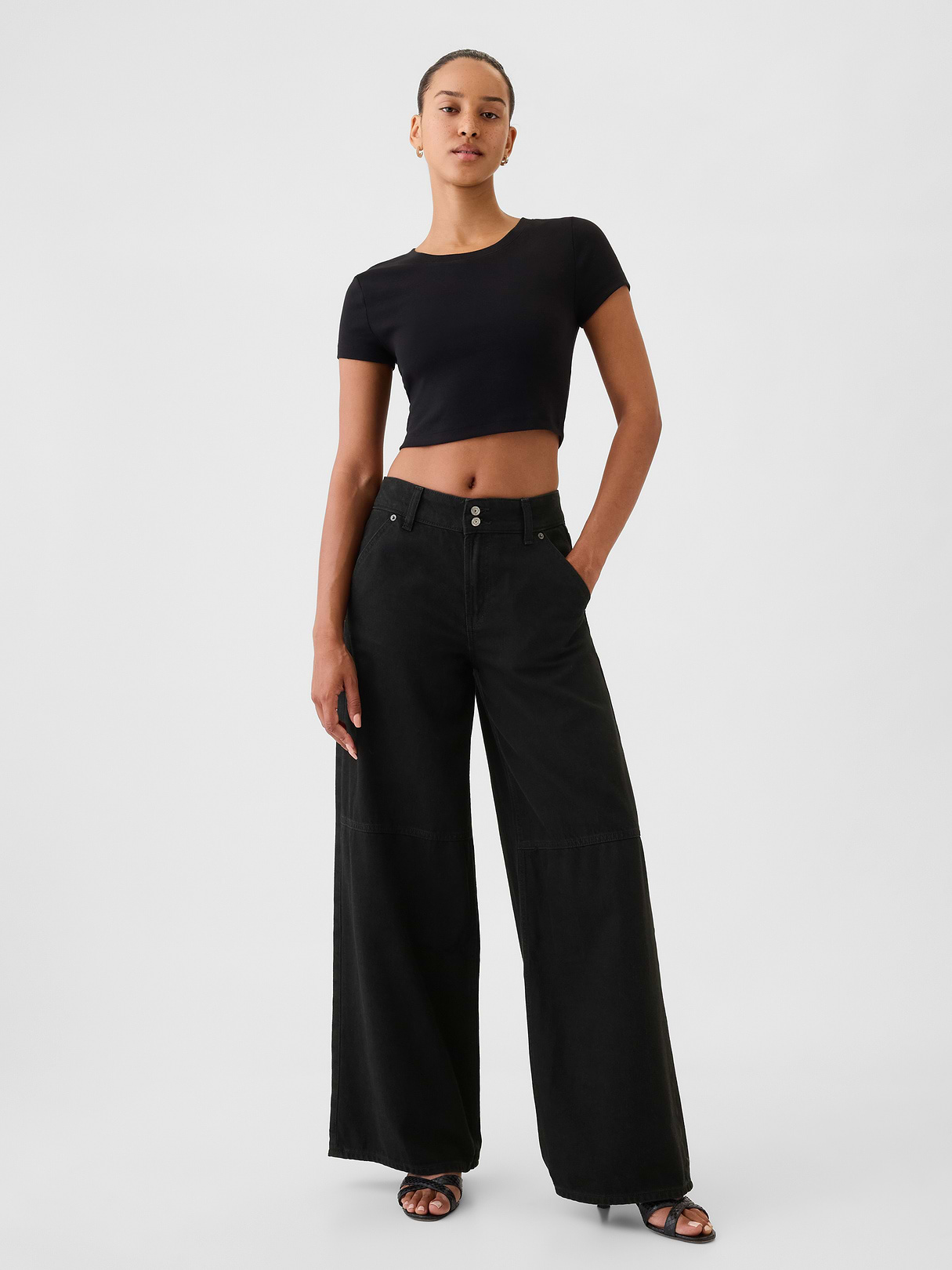 Mid Rise Denim Stripe Baggy Jeans - Black noir