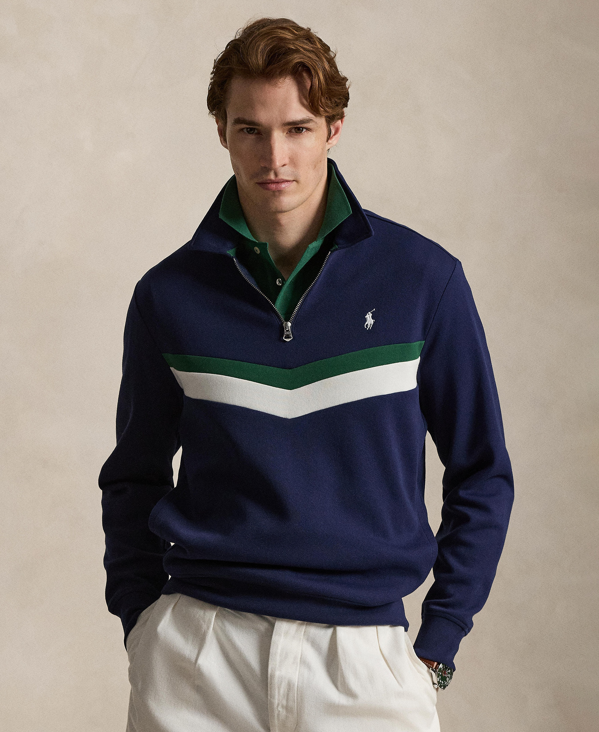 Polo Ralph Lauren Men's Double-Knit Quarter-Zip Sweatshirt - Newpot Navy