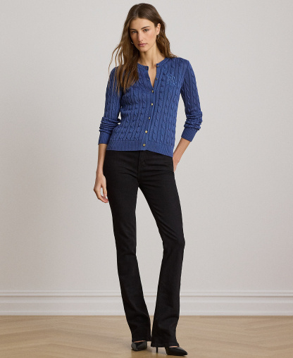 Lauren Ralph Lauren Women's Crewneck Buttoned Placket Cardigan Sweater - Inky Blue