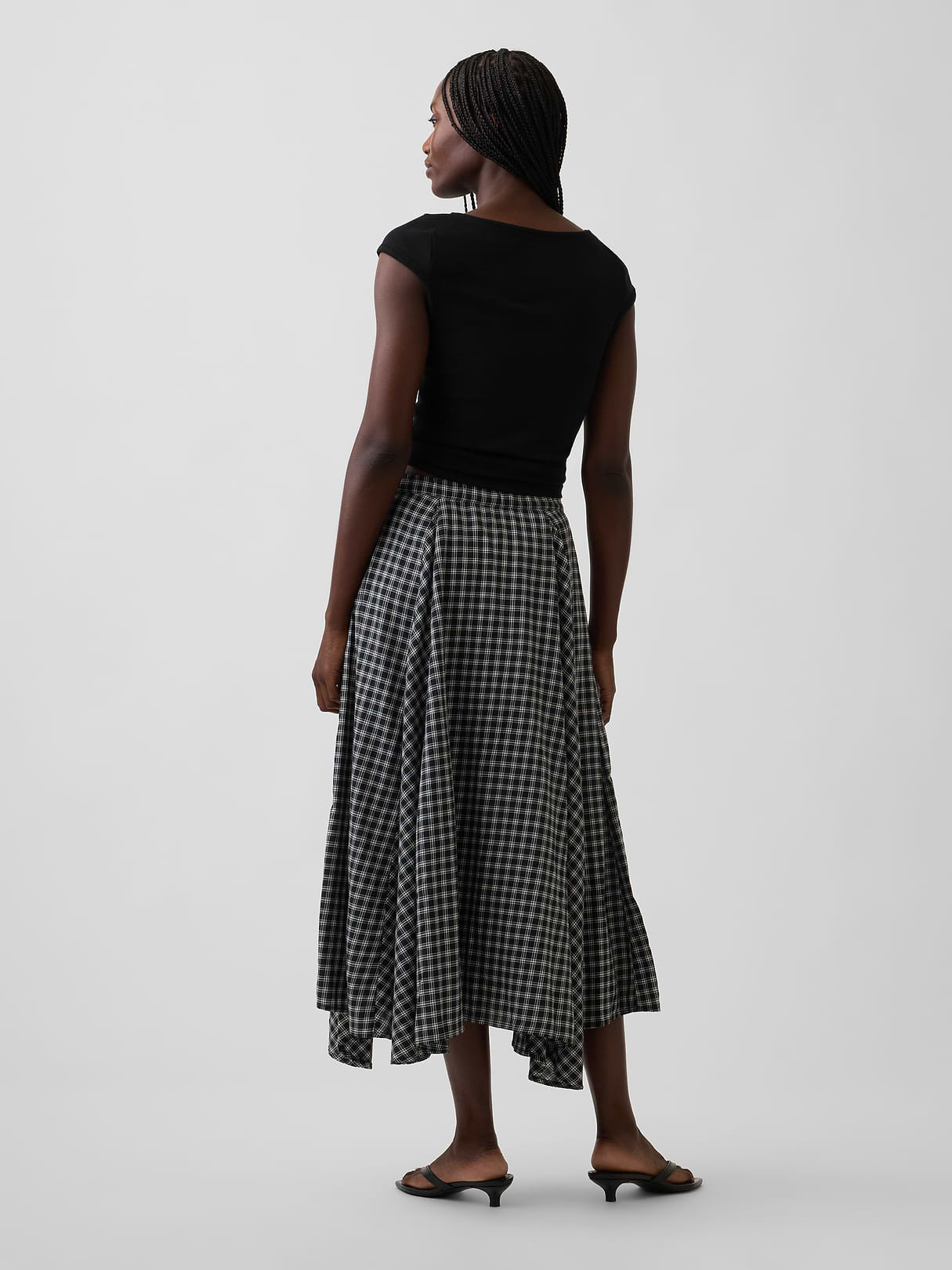 Plaid Maxi Handkerchief Skirt - Black plaid