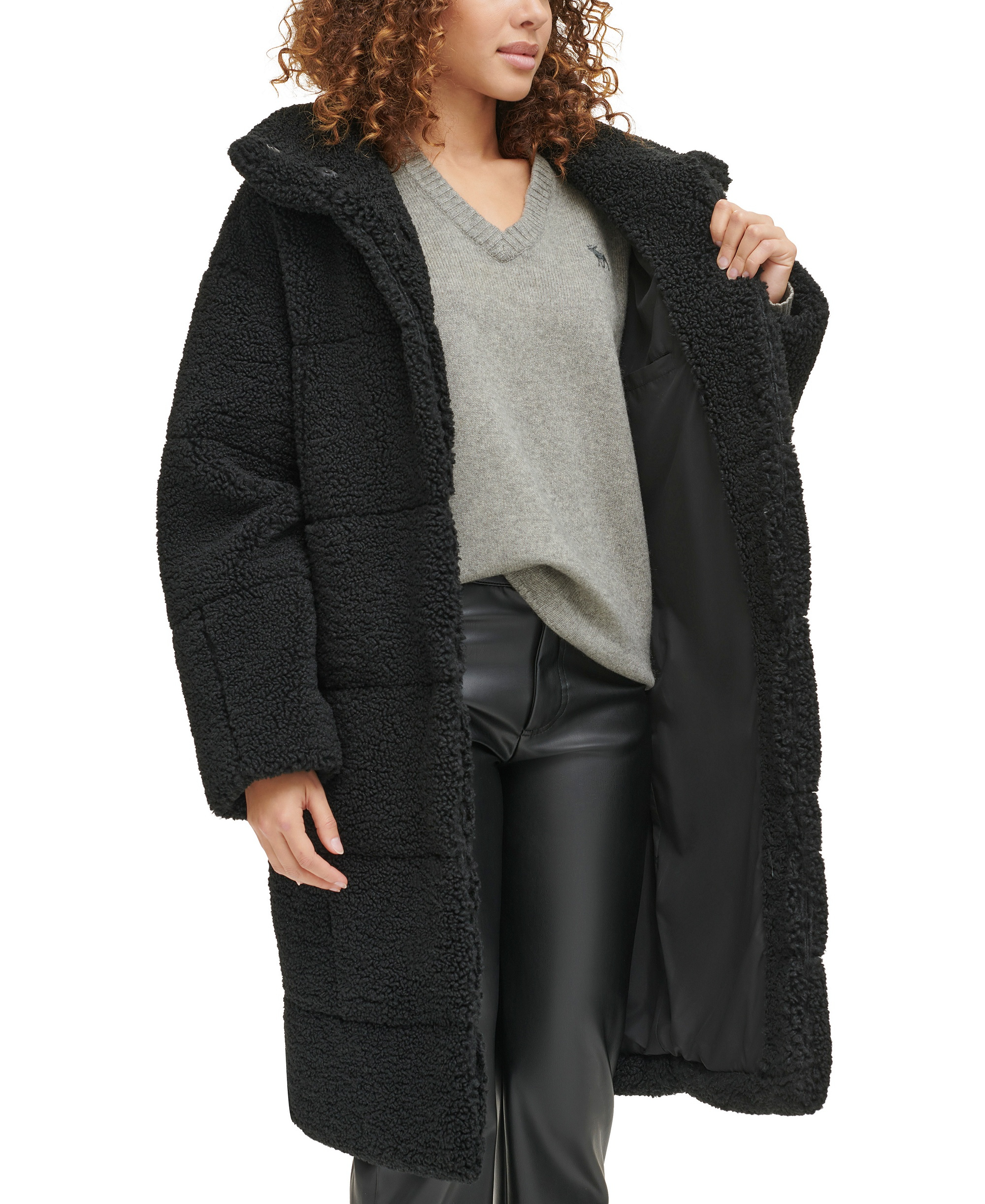 Levi's Women's Long Sherpa Snap-Closure Teddy Coat - Black