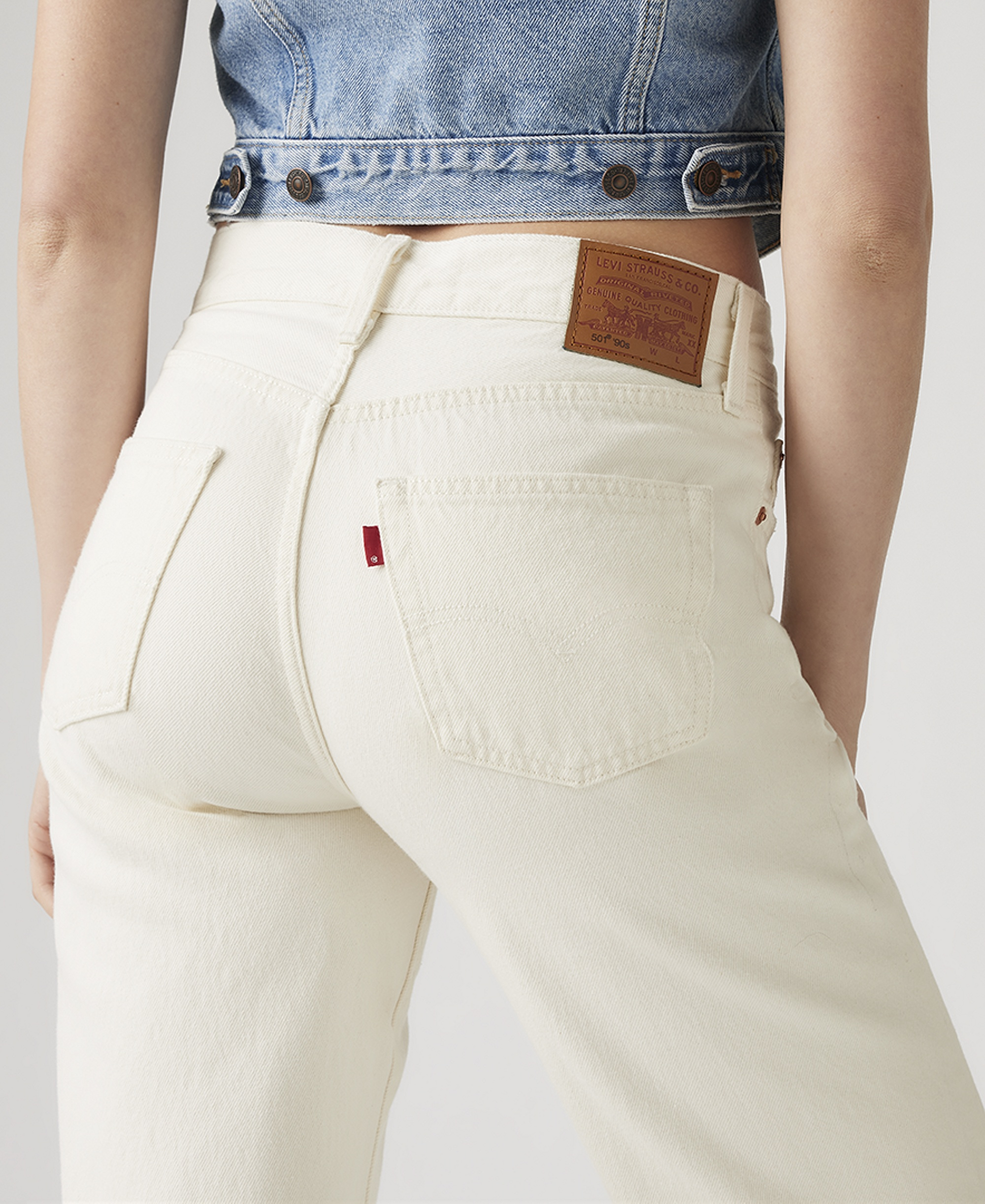 Levi's Premium Women's 501 90's Mid-Rise Straight-Fit Jeans 30" - Ecru Booper No Damage