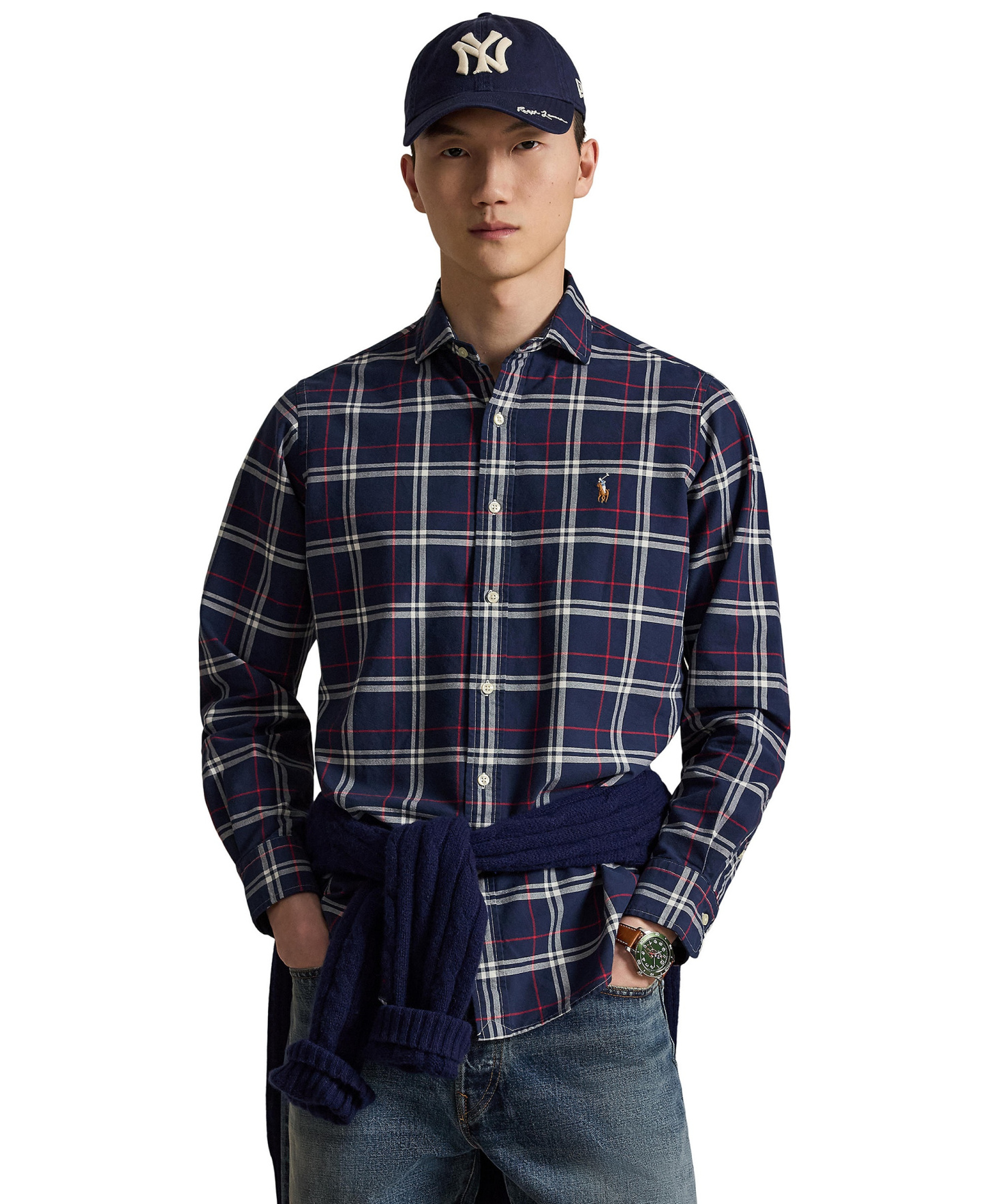 Polo Ralph Lauren Men's Classic-Fit Plaid Brushed Oxford Shirt - Navy Red White