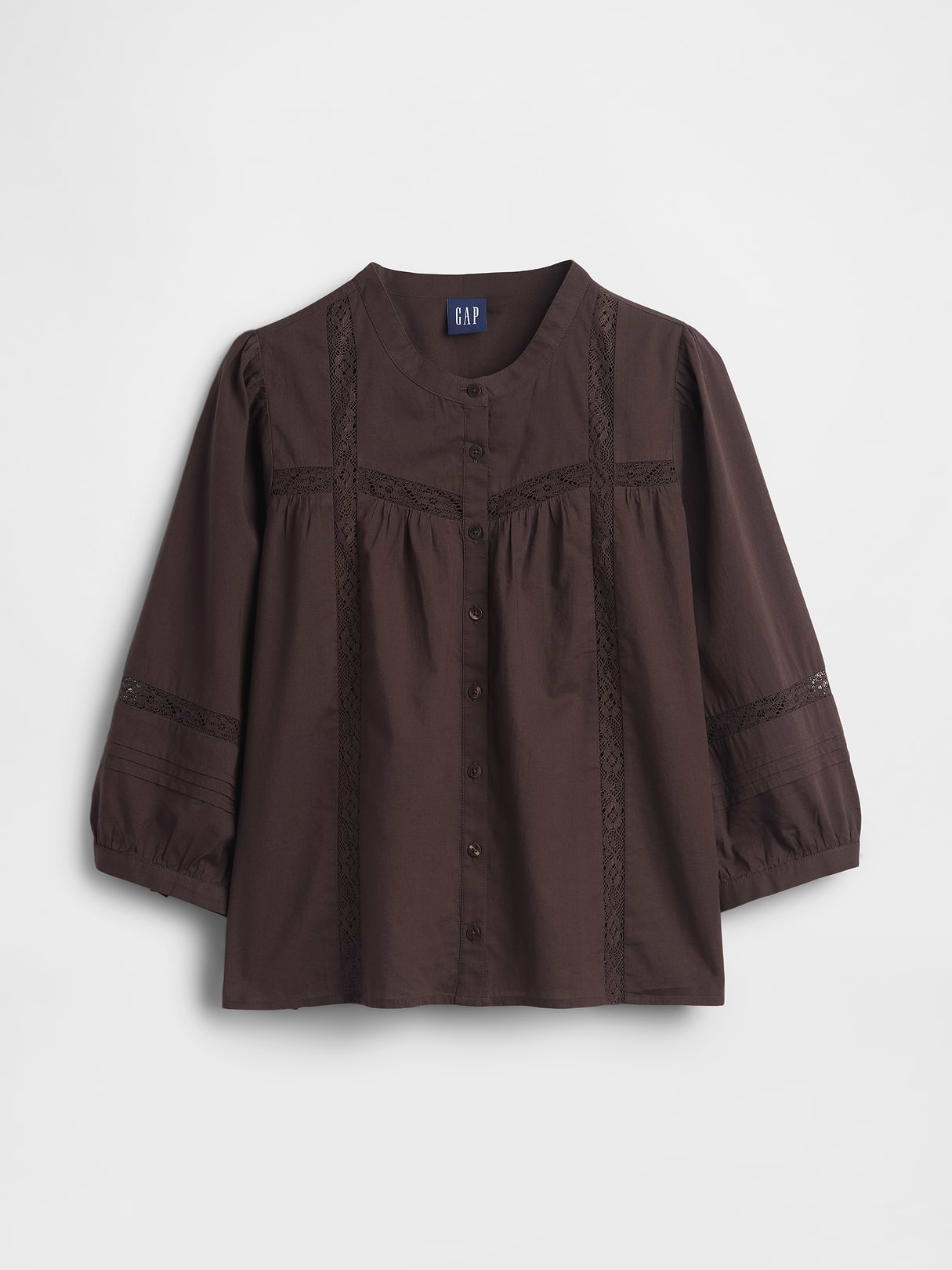 Lace-Trim Button-Front Swing Top - Terra brown