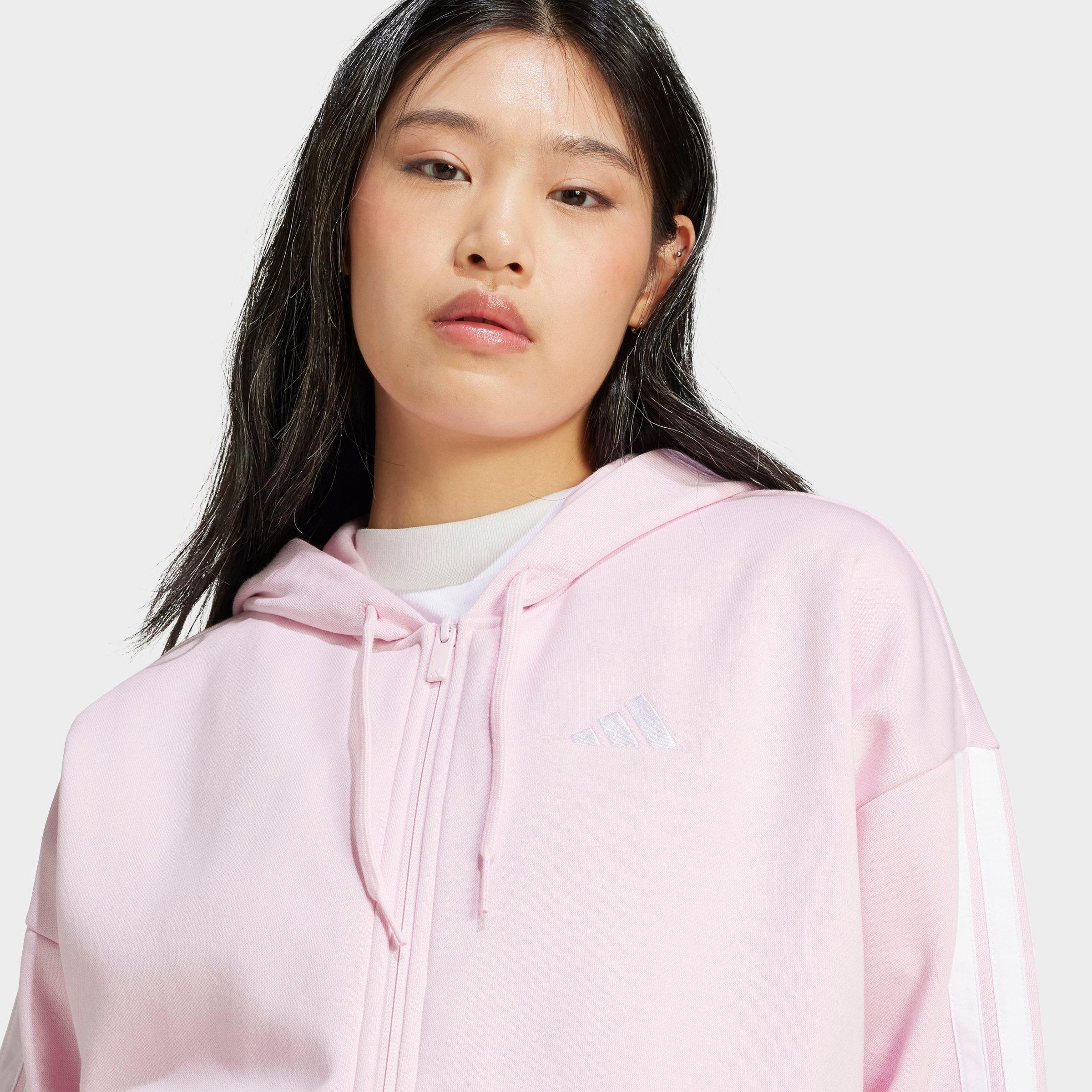 Women's adidas Essentials 3-Stripes Fleece Full-Zip Hoodie - Clear Pink/White