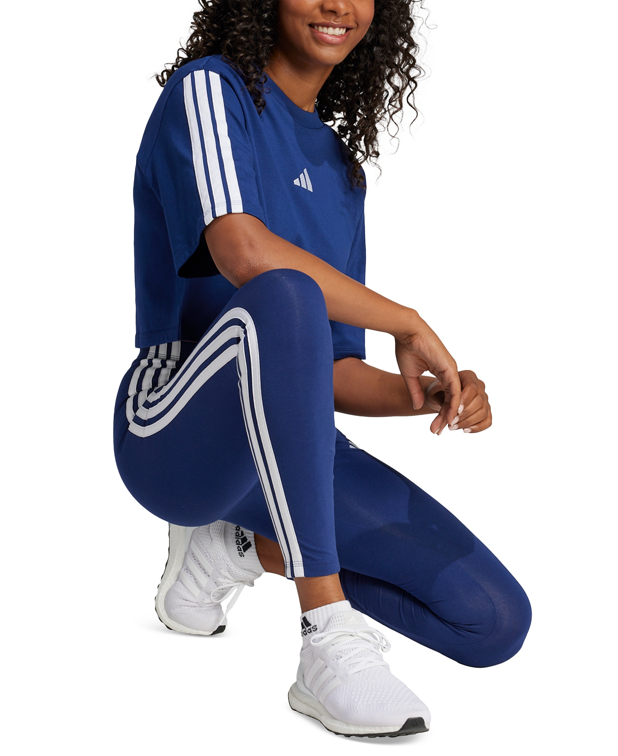 adidas Plus Size Essentials 3-Stripes Cotton Leggings - Dark Blue/white