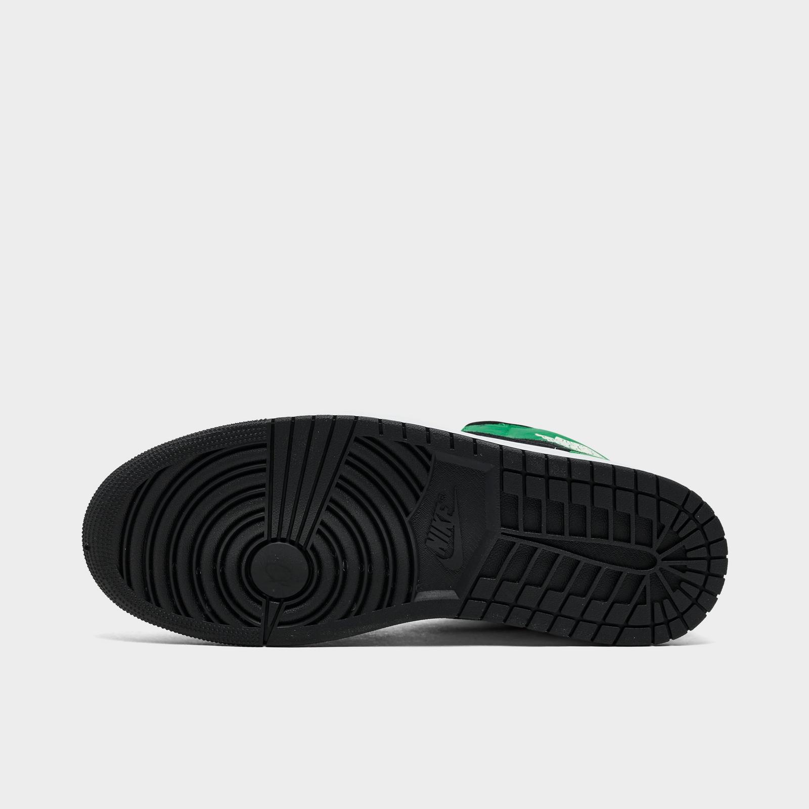 Men's Air Jordan Retro 1 Mid SE Casual Shoes - Summit White/Lucky Green/University Gold/Black - Left shoe facing left. Outside of the shoe. - view 6