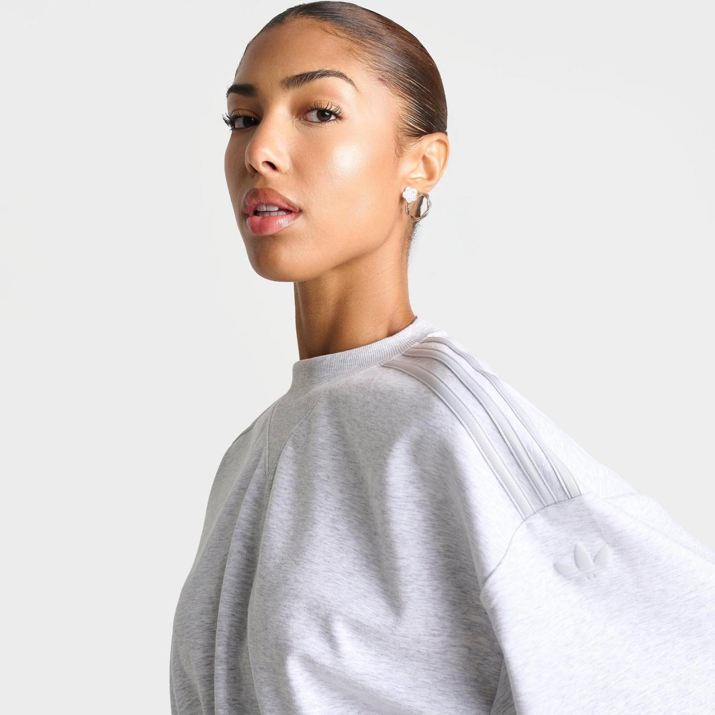 Women's adidas Originals Aura Spacer Oversized Cropped Crewneck Sweatshirt - Light Grey Heather - view 5