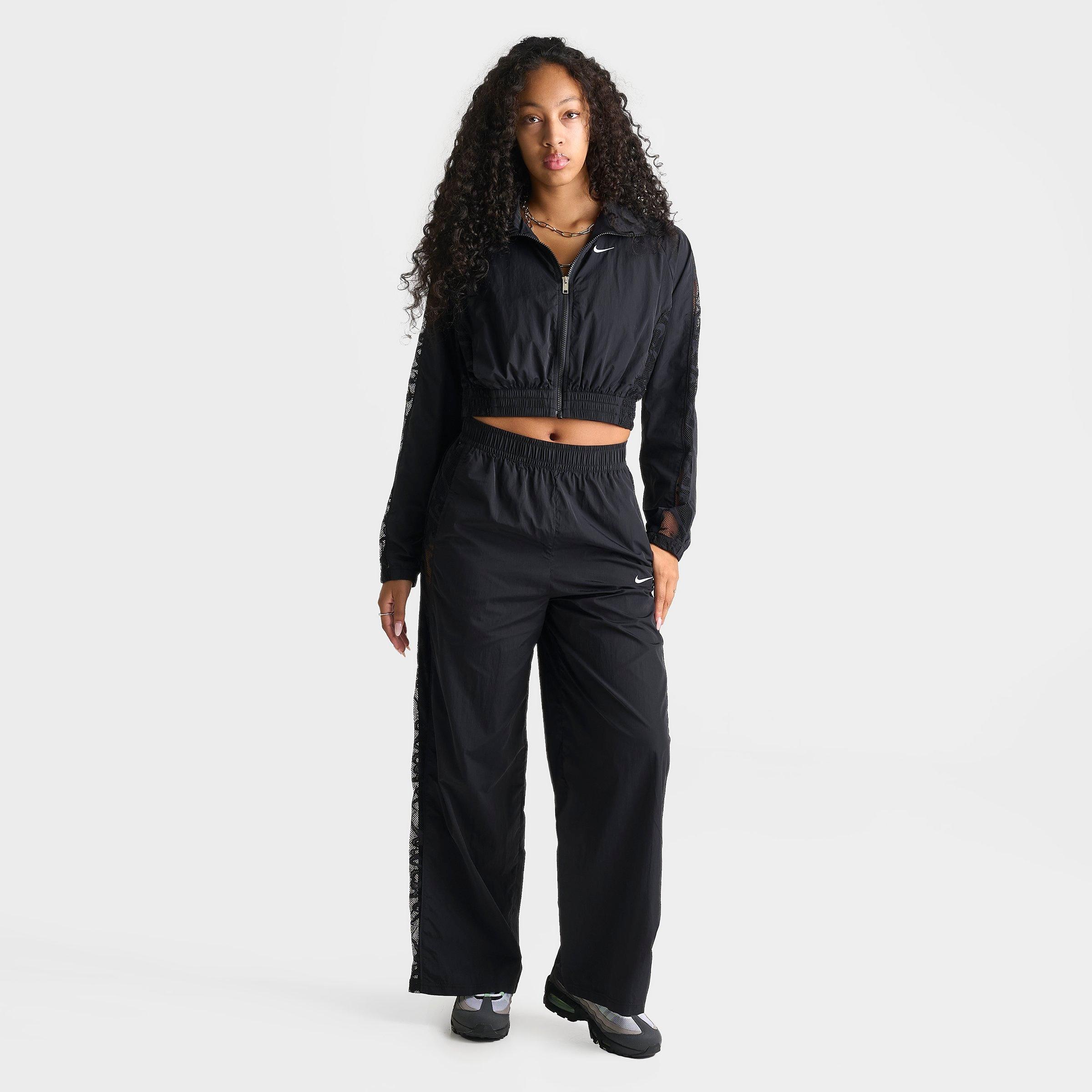 Women's Nithtke Sportswear Loose Mid-Rise Lace Track Pants - Black/Black/White