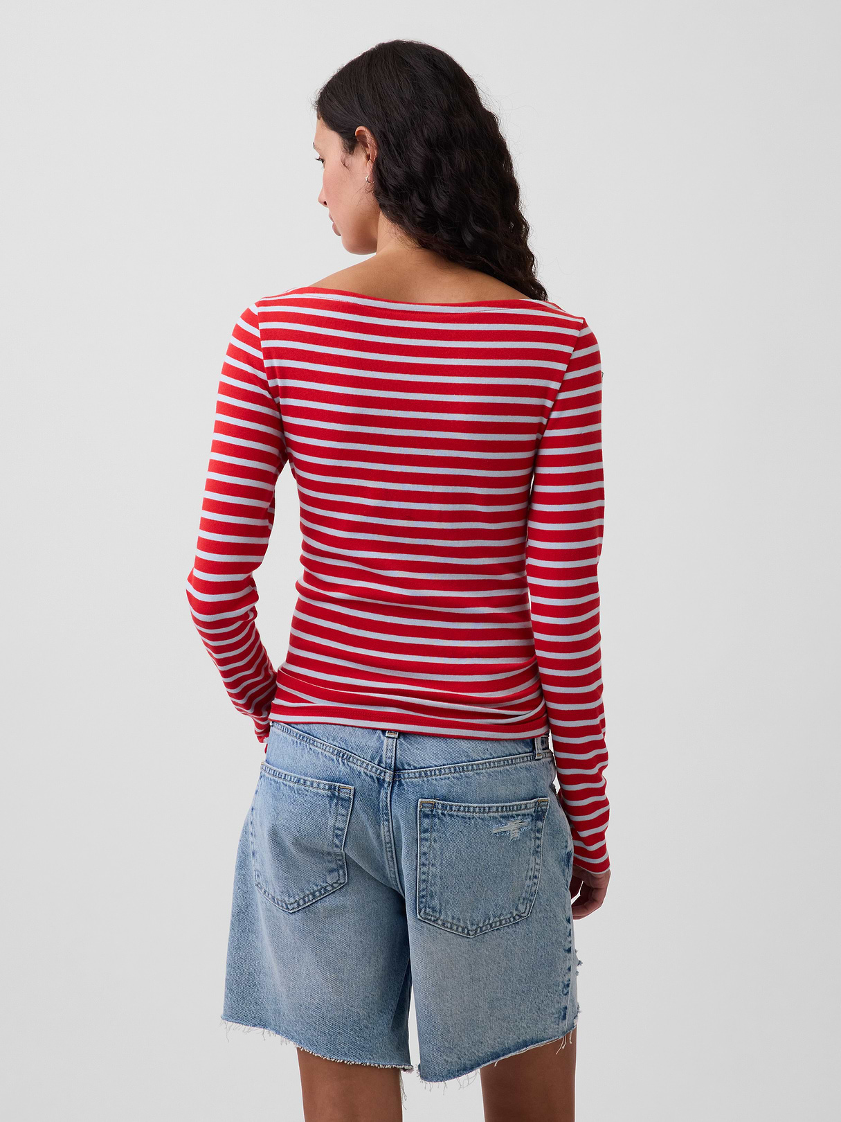 Modern Boatneck T-Shirt - Red & light blue stripe