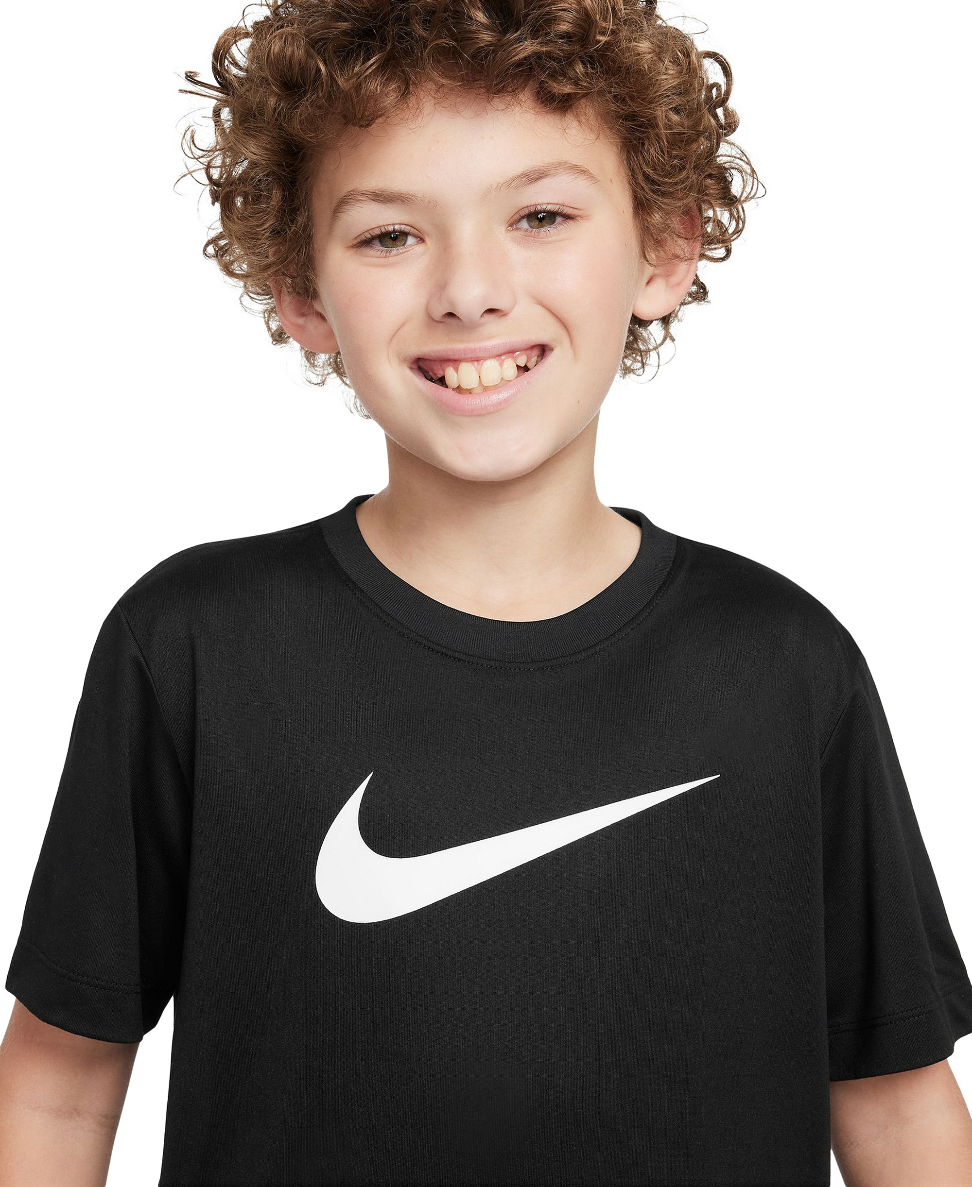 Nike Big Boys' and Girls' Legend Swoosh-Logo Crewneck Dri-FIT T-Shirt - Black