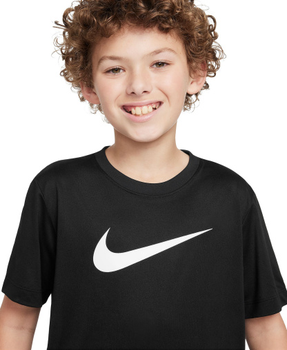 Nike Big Boys' and Girls' Legend Swoosh-Logo Crewneck Dri-FIT T-Shirt - Black