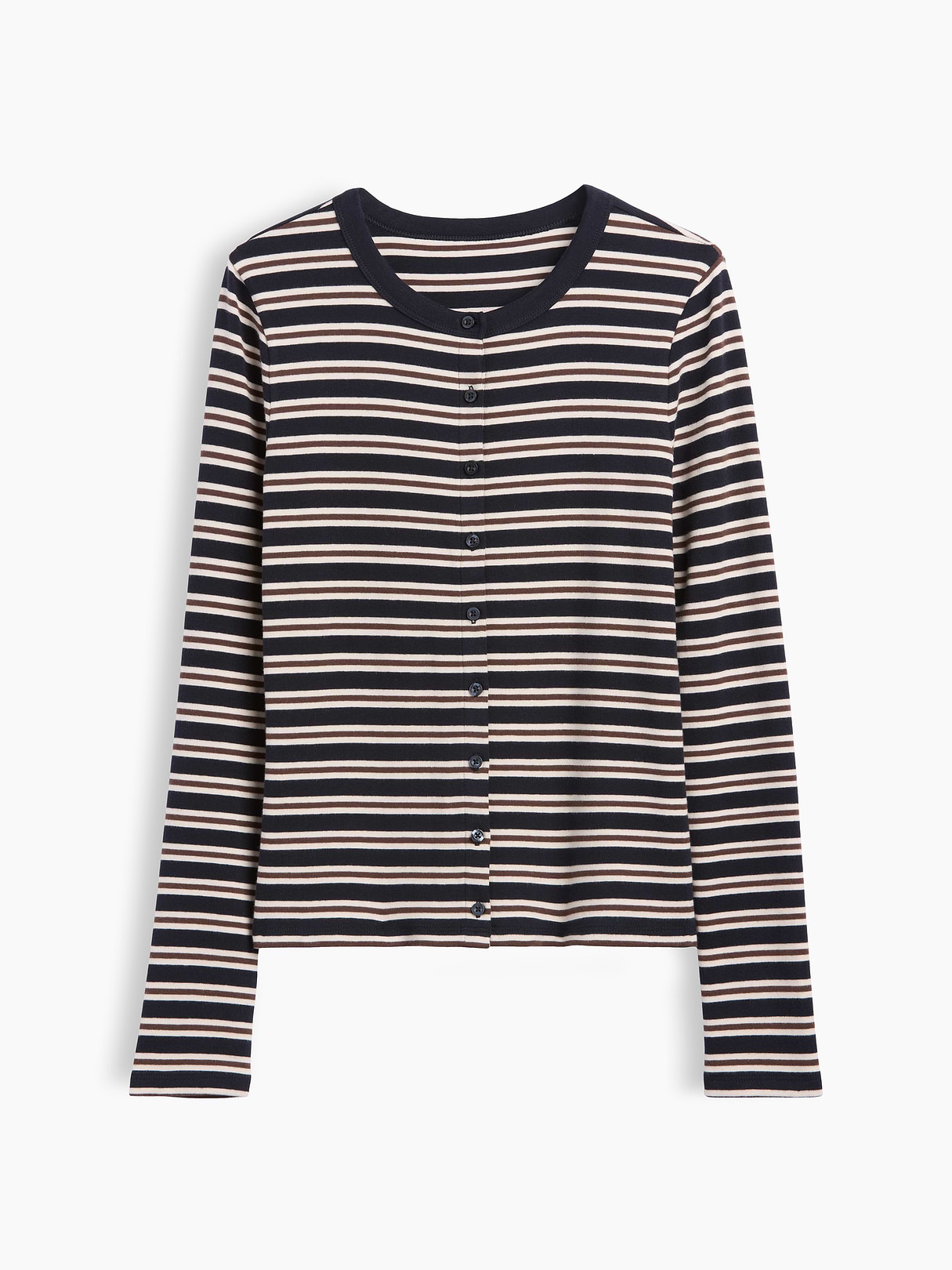Modern Crewneck Cardigan - Navy blue stripe