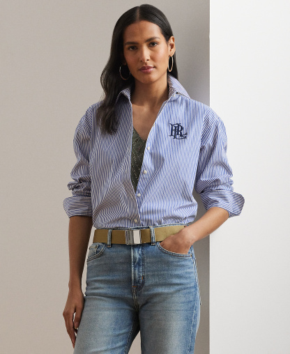 Lauren Ralph Lauren Women's Striped Long-Sleeve Shirt - Blue/White