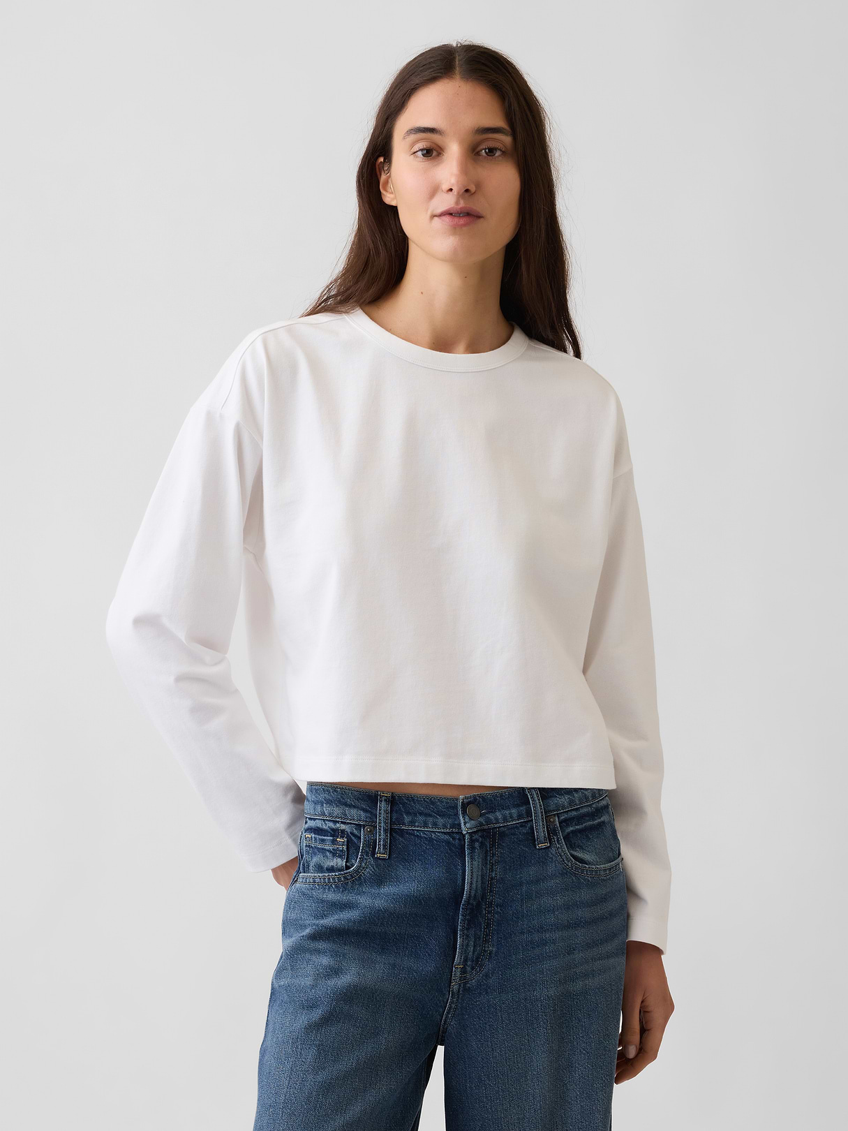 Knit Oversized Crop T-Shirt - Fresh white