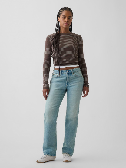 Curvy Mid Rise Relaxed Straight Jeans - Medium indigo